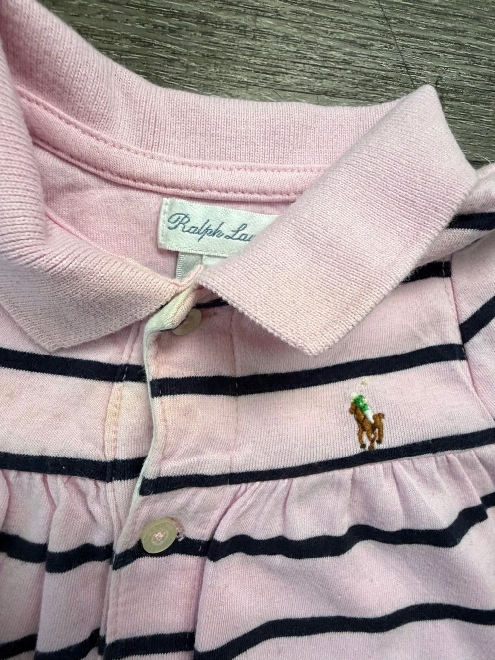 Ralph Lauren Light Pink & Navy Striped Polo-Style Footie